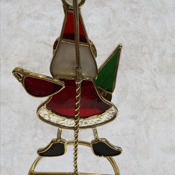 CHRISTMAS CARD DISPLAY -- Staind Glass Santa, Shows 3 Xmas Cards, In-Box, Unused - Picture 5 of 8